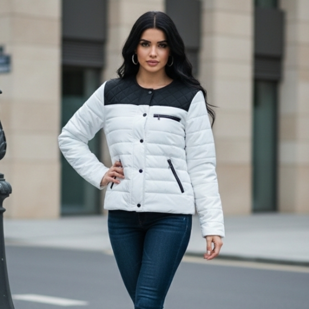 American Eagle Outfitters White and Black Puffer Jacket NWOT Size Medium